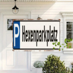 CIFbuy Vintage Witch Parking Lot Metal Tin Sign, Wall Art With Blue P Icon & Black German Text, Text, Retro Garage Decor For Home MeikTok, MeikTok, ck German Text Self-edckup Logiopmecon & - Image 4