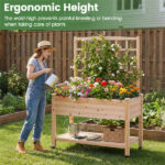47" Raised Garden Bed with Trellis & Rolling Wheels, Mobile Fir Wood Planter Box for Climbing Plants - Image 10