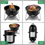 Vertical Steel Charcoal Smoker, Heavy Duty Three Layer Round BBQ Grill Smokey Mountain Cooker for Outdoor Cooking, Black SAME AS 60608693 - Image 11