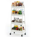 Utility Rolling Cart, 4‑Tier Slim Storage Design, Metal, Lockable Wheels, White (Shipment from Walmart)