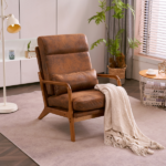Same Code 28822889 High Back Solid Wood Armrest Backrest Iron Frame Bronzing Cloth Indoor Leisure Chair Orange - Image 19