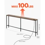 Slim Hallway Console Table, 70.9” Power Outlet Incorporated Couch Table, Single-Tier Extended Entryway Table, Slimline Sofa Table with Metallic Structure and Charging Dock, Ideal for Foyer (Shipment from Walmart) - Image 2