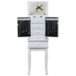 Standing Jewelry Armoire with Mirror, 5 Drawers & 14 Necklace Hooks, Jewelry Cabinet Chest with Removable Ring Storage Slot and Top Storage Organizer , 2 Side Swing Doors(White) - Image 6