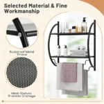 Black Rust-Proof Wall Bathroom Shelving Unit with Dual Hanging Bars, Adjustable Layout Mesh Storage Rack Easy Assembly for Shower Kitchen Organizer - Image 4