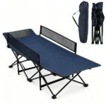 Navy No-Assembly Portable Toddler Camping Bed, Elevated Foldable Kids Sleepover Cot with Anti-Roll Mesh Baffles Stable Support Frame, Lightweight Travel Sleeping Bed for Daycare Home Outdoor Camping - Image 2