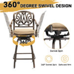 Outdoor Swivel Bar Stools Set of 2, Cast Aluminum Patio Bar Height Chairs, All-Weather Bar Dining Chairs Outdoor Swivel Chairs Furniture (Elizabethan Back) - Image 9