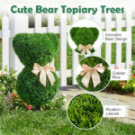 2 Pack Whimsical Bear Topiary Trees Artificial Boxwood Greenery with Golden Bows for Indoor Outdoor Spring Decor - Image 9
