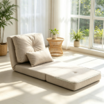 Beige Convertible Floor Sofa Bed – No Assembly Required Folding Upholstered Couch, Adjustable Backrest Floor Chair - Image 5