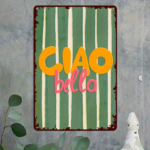 CIFbuy Ciao Bella Italian Metal Poster, Yellow Vertical Stripes Wall Art, Weather Resistant Outdoor Sign, Resistant Outdoor Sign, Durable 2D Fl PosikTok, PosikTok, eather Resistant Outdoor Sign Self-elckup Logiop Flll - Image 3