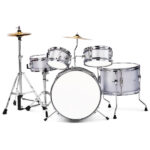 14"x10" 5-Pieces Junior Kids Drum Set Kit Pedal Drum Stick Wrench Drum Stool Silver