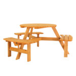 6-Person Outdoor Circular Wooden Picnic Table with 3 Built-In Benches, Outside Table and Bench Set for Porch Backyard Patio Lawn Garden - Image 12