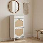 Rattan-front shoe cabinet with 1 drawer and 2 flip-down compartments, particleboard, 54*24*110cm, white - Image 10