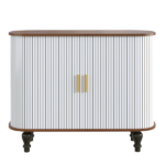 39" Fluted Liquor & Coffee Bar Cabinet with 6 Wine Racks and 3 Glass Holders, Mid-Century Modern Bar Cabinet with A Large Storage Drawer ,4 Hidden Storage Space on the Side , White - Image 3