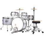 14"x10" 5-Pieces Junior Kids Drum Set Kit Pedal Drum Stick Wrench Drum Stool Silver - Image 6
