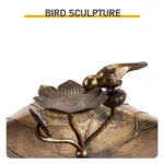 50*50*86cm Ancient Bronze Resin Bird Bath With Lotus Edge & Feeder Tray - Image 2