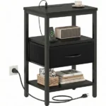 Bedside Table Charging Station Nightstand with USB/C Ports, Adjustable Drawers, 3-Tier Storage Shelf (Shipment from Walmart)