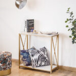 Same Code 95305852 2-Tier Console Table, Gold Sofa Entry Table with White Top and Gold Metal Frame for Home - Image 4