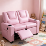 Pink 2‑Seater Kids Recliner Loveseat, Adjustable Double Toddler Sofa with Cup Holders & Storage Pockets, 330 lbs Heavy‑Duty PU Leather Kids Couch for Ages 3+ - Image 4
