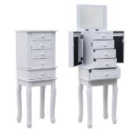 Standing Jewelry Armoire with Mirror, 5 Drawers & 14 Necklace Hooks, Jewelry Cabinet Chest with Removable Ring Storage Slot and Top Storage Organizer , 2 Side Swing Doors(White) - Image 9
