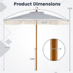 7ft Boho Patio Umbrella with Fringe Tassels, Outdoor Beach Umbrella with Aluminum Pole for Poolside Garden - Image 3