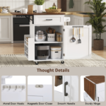39.3" Farmhouse Kitchen Island with Drop Leaf, Kitchen Storage Island with Open Side Rack, One Drawer, Towel Rack, Rolling Kitchen Cart with Lockable Wheels for Lawn Garden, White - Image 27