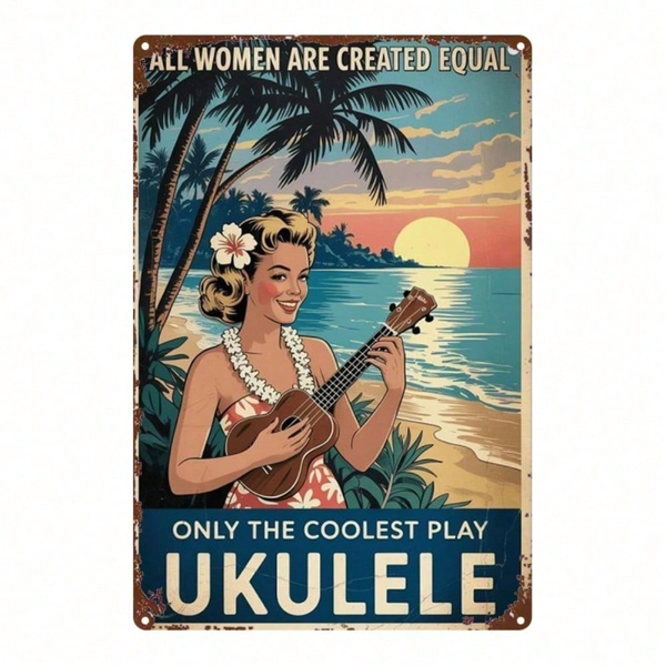 CIFbuy Vintage Hawaiian Ukulele Girl Metal Sign 8x12 Inch, Antique Farmhouse Tin Poster For Home Kitchen Cafe Bar Garage Decor, Classic TikTok, TikTok, e Self-pickup Logiopics