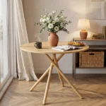 37.4 Inch Round Dining Table for 4-6 People, Cross X Metal Leg Kitchen Dinner Table with Adjustable Foot Pads, Easy Assembly Small Space Dining Room Table, Natural Wood Tone - Image 11