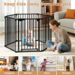 6-Panel Expandable Safety Gate (34.5"-154"), 270° Rotatable Baby/Pet Barrier for Fireplace Stairway Doorway-Black - Image 9