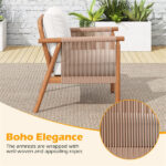 White Boho Patio Acacia Wood Chair with Woven Rope Armrests, Cushioned Outdoor Accent Chair for Porch Balcony - Image 8