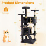 52" Tall Cat Tree Tower with Perches & Condos, Multi-Cat Playground with Scratching Posts (Dark Gray) - Image 3