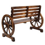 Replace 28138436 Rustic 2-Person Wooden Wagon Wheel Bench with Slatted Seat and Backrest, Brown - Image 11