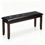 45.5" Solid Rubber Wood Entryway Bench 400LBS, PU Leather Padded Dining Bench, Multi-purpose Shoe Vanity Bed End Bench for Hall Dining Room