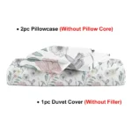 Girls Duvet Cover Twin Floral Aesthetic Bedding Sets Gray Pink Flower Duvet Cover Set Teens Flower Kids Reversible Comforter Cover with Botanical Leaf for Women Adult - Image 5