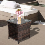 Glass Surface Brown Gradient Iron Frame Rattan Side Table - Image 15