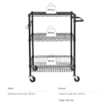 3-Tier New Multipurpose Rolling Cart, Black Color, 495lbs Load Capacity - Image 2