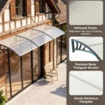39"x30" Modern Polycarbonate Window Door Awning, UPF50+ Waterproof Windproof Outdoor Patio Canopy with Aluminum Reinforced Bars-Gray - Image 3