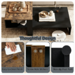 2-Tier Modern Geometric Coffee Table Engineered Wood Low Center Table with Storage Shelf, Waterproof Surface Cross Base Accent Table for Living Room Tea Game Work - Black & Brown - Image 10
