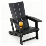 Black Weatherproof HDPE Outdoor Adirondack Chair, 330LBS Capacity Ergonomic Patio Lounge Chair with Built-in Cup Holder, Snap-Together Tool-Free Assembly for Poolside Backyard - Image 2