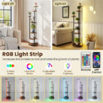 6-Tier Plant Stand with RGB Light Strip, Smart APP & Remote Control Plant Shelf for Home Decor-Rustic Brown - Image 5
