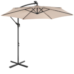 10FT Round Banana Hanging Patio Umbrella with 18 LED Lights, 6 Iron Ribs, Iron Straight & Curved Pole, Waterproof Polyester Canopy, with Stand Sleeve and Cross Base, Khaki - Image 7