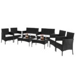 2pcs Arm Chairs 1pc Love Seat & Tempered Glass Coffee Table Rattan Sofa Set Black - Image 12