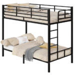 Black Twin Bunk Bed Square Tube High Guardrail Side Ladder Opening Iron Bed - Image 9