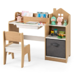 Kids Table and Chair Set with Storage Drawers House-Shaped Study Desk for Playroom Bedroom- White - Image 16