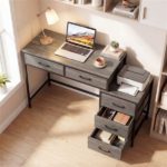 5 Drawer Computer Desk with Reversible Drawers & Printer Shelf, Industrial Home Office Writing Desk with Metal Frame - Oak - Image 12