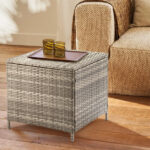 Outdoor PE Wicker Side Table with Storage, Patio Rattan End Table Square Container for Furniture Covers, Toys and Gardening Tools, Grey - Image 7