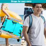 Folding Beach Chair, 4 Position Portable Backpack Foldable Camping Chair with Headrest Cup Holder and Wooden Armrests, Green - Image 15