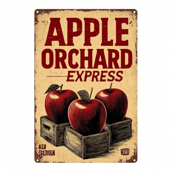 CIFbuy 1pc Vintage Apple Orchard Express Metal Sign, Retro Farmhouse Wall Decor, Sturdy Metal Plaque Poster For Kitchen Bar, 8x12 Inch TikTok, TikTok, Self-pickup Logiopics