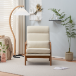 Same Code 47026089 High Back Solid Wood Armrest Backrest Iron Frame Linen Indoor Leisure Chair Off-White - Image 28