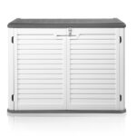 Outdoor Storage Shed, 34 Cu Ft Horizontal Outdoor Storage Cabinet, Lockable Outdoor Storage Box for Garbage Cans, Lawn Mower and Tools, Grey & White