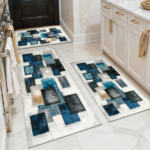 Three-piece kitchen rug set, non-slip and washable, abstract pattern kitchen hallway rug, soft and comfortable, suitable for sinks, floors, entrances, hallways and bathrooms.